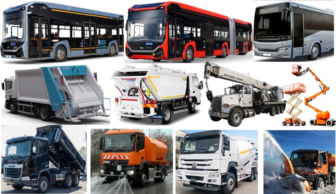 Buses, municipal, utility and construction trucks